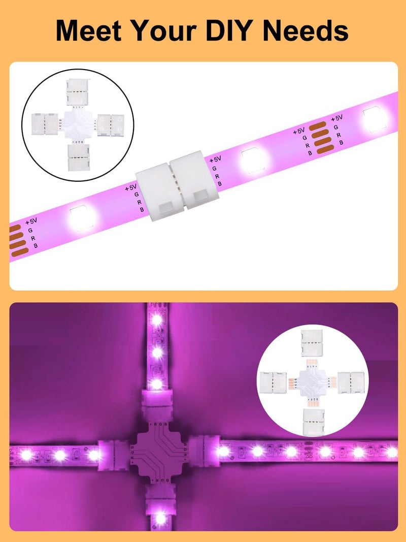 Ledagic X Shape LED Strip Connectors 5-Pcs with 20Pcs Clips, Unwired Solderless LED Light Connectors for 8mm Wide 4-Pin Strip Lights - Image 5